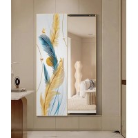 80*150 Cm Gorgeous Mirrior Art Painting With Feather Gold
